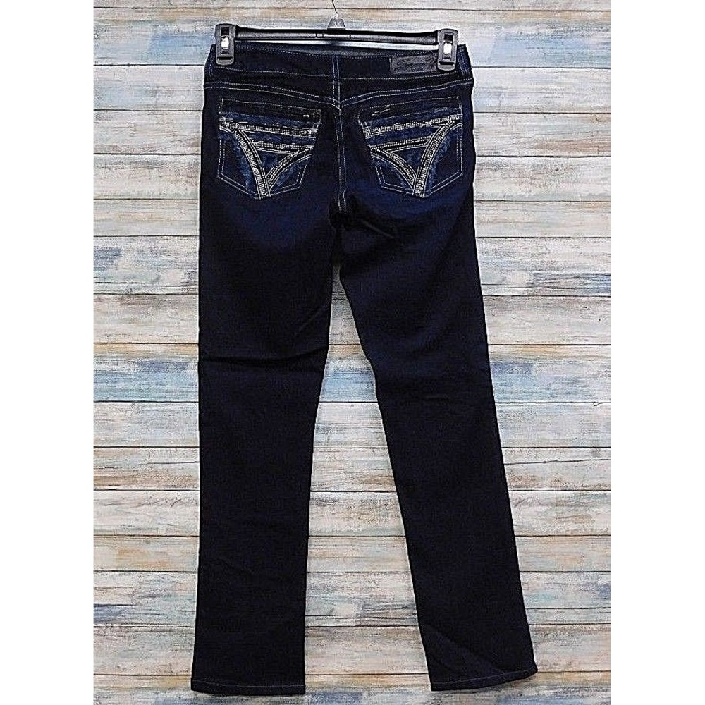 Seven7 Women's Slim Straight‎ Dark Wash Jeans Size 27 Embellished Pockets